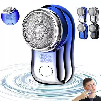 Мини-электробритва с цифровым дисплеем для мужчин, портативная легкая моющаяся перезаряжаемая беспроводная электрическая бритва для лица, триммер для бороды Digital Display светло-синий