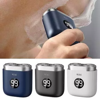 Мини-электробритва с цифровым дисплеем, USB-перезаряжаемая, водонепроницаемая, с двумя головками, портативная, для путешествий, бритва для мужчин, триммер для бороды, инструмент для удаления волос синий