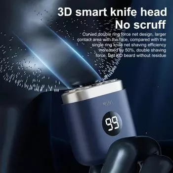 Мини-электробритва с цифровым дисплеем, USB-зарядка, водонепроницаемая, с двумя головками, портативная, для путешествий, бритва синий