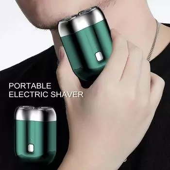 Мини-электробритва с двойной головкой, USB-перезаряжаемая, водонепроницаемая, дорожная роторная бритва зелёный
