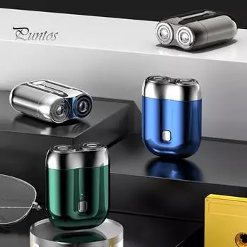 Мини-электробритва с двойной головкой, USB-перезаряжаемая, водонепроницаемая, дорожная, роторная бритва, портативный триммер для мужчин, инструмент для удаления волос и бороды, подарок отцу, парню зелёный