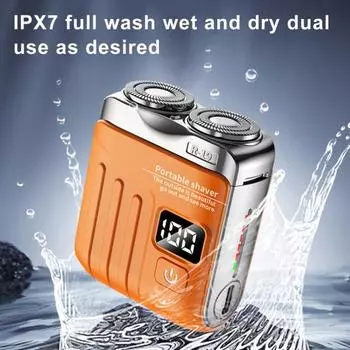 Мини-электробритва с двойными кольцами и светодиодным дисплеем, перезаряжаемая через USB, водонепроницаемая, для влажной и сухой стрижки оранжевый