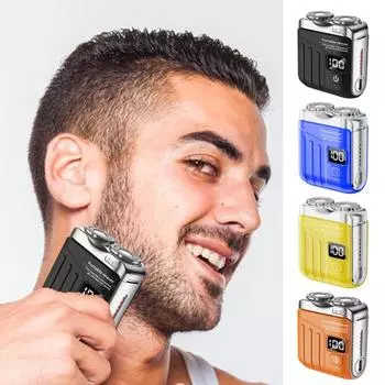 Мини-электробритва с двойными кольцами, светодиодным дисплеем, USB-перезаряжаемая, водонепроницаемая, для влажного и сухого бритья, портативная, для путешествий, бритва для мужчин, триммер для бороды, инструмент для удаления волос жёлтый
