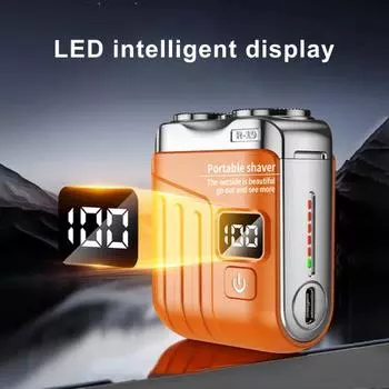 Мини-электробритва с двойными кольцами, светодиодным дисплеем, USB-перезаряжаемая, водонепроницаемая, для влажного и сухого бритья, портативная, для путешествий, бритва для мужчин, триммер для бороды, инструмент для удаления волос чёрный