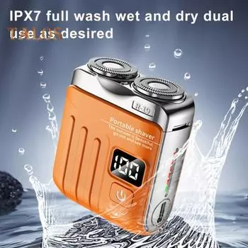 Мини-электробритва с двойными кольцами, светодиодным дисплеем, USB-перезаряжаемая, водонепроницаемая, для влажного и сухого бритья, портативная, для путешествий, бритва для мужчин, триммер для бороды, инструмент для удаления волос чёрный