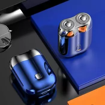 Мини-электробритва с двумя головками, перезаряжаемая через USB, водонепроницаемая, портативная, для путешествий, для влажного и сухого бритья серебряный
