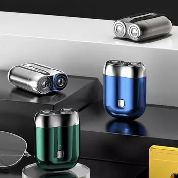 Мини-электробритва с двумя головками, перезаряжаемая через USB, водонепроницаемая, портативная, для путешествий, для влажного и сухого бритья, мужская бритва для бороды, инструмент для удаления волос 1 Set зелёный
