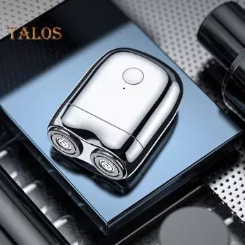 Мини-электробритва с двумя головками, USB-перезаряжаемая, водонепроницаемая, для влажного и сухого бритья, портативная, для путешествий, бритва из нержавеющей стали для мужчин, триммер для бороды, инструмент для удаления волос оранжевый