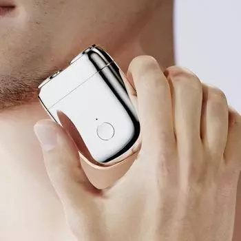Мини-электробритва с двумя головками, USB-перезаряжаемая, водонепроницаемая, для влажного и сухого бритья, портативная, для путешествий, бритва из нержавеющей стали для мужчин, триммер для бороды, инструмент для удаления волос чёрный