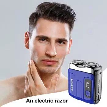 Мини-электробритва с ЖК-дисплеем, USB-перезаряжаемая водонепроницаемая дорожная бритва, портативный триммер для бороды для мужчин, инструмент для удаления волос, подарок отцу, мужу, парню синий