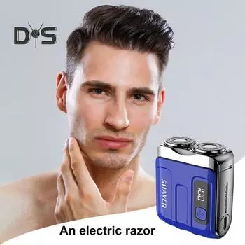 Мини-электробритва с ЖК-дисплеем, USB-перезаряжаемая водонепроницаемая дорожная бритва, портативный триммер для бороды для мужчин, инструмент для удаления волос, подарок отцу, мужу, парню синий