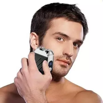 Мини-электробритва с ЖК-дисплеем, USB-перезаряжаемая, водонепроницаемая, для влажной и сухой бритья, портативная, для путешествий, бритва с двумя головками, триммер для бороды и удаления волос чёрный