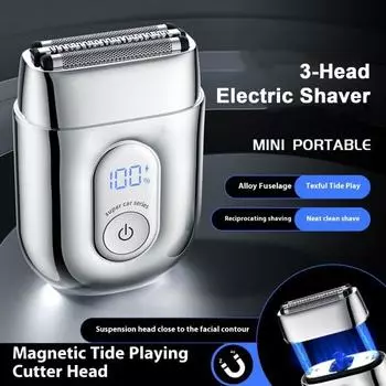 Мини-электробритва со светодиодным дисплеем, USB-зарядка, водонепроницаемая, 3-головочная, портативная, для путешествий
