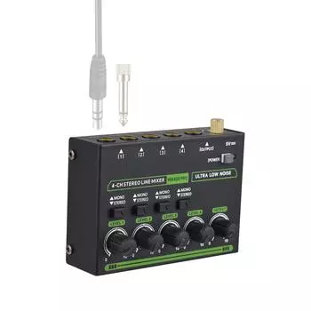 Мини-аудио микшер 4-канальный аудио микшер стерео моно переключение 6.35 мм TRS/TS вход Type-C DC 5V аудио EU Plug чёрный