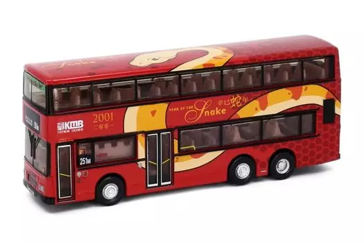 Мини-автобус KMB Double Decker Bus Volvo Olympian 11 м 2001 года выпуска, литой автомобиль, масштаб 1/110