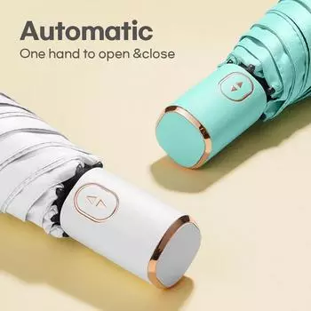 Мини-автоматический зонт для женщин, защита от ультрафиолета, ветрозащитный сильный портативный карманный маленький зонтик, UPF50 + синий