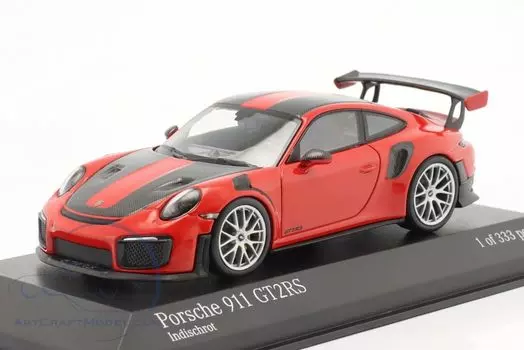 Мини-автомобиль Minichamps Porsche 911 GT2 RS 2018 Weissach, пакет 1/43 (991 II) (Черная полоса) [Элемент] красный