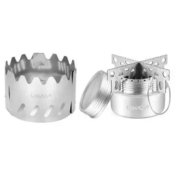 Мини-плитка для походов 100 мл алюминиевая спиртовая горелка с крышкой/крестообразная подставка/ветрозащита портативная походная серебряный