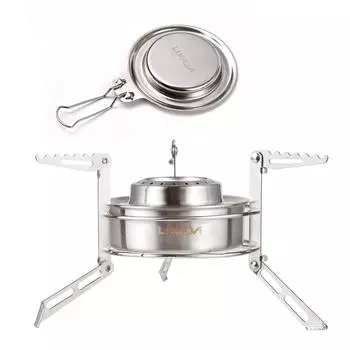 Мини-походная плита с 120-миллилитровой спиртовой горелкой, крышкой и подставкой из нержавеющей стали, складная для серебряный