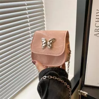 Mini bag Butterfly shoulder bag 2024 new fashion texture chain messenger bag small fresh change bag чёрный