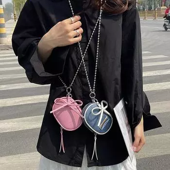 Мини-бантик овальная сумка через плечо металлическая цепочка с бусинами сумки через плечо кожаная модная помада ювелирный мешочек маленькие сумки для женщин кошелек чёрный