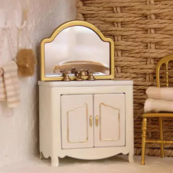 Mini Bathroom Cabinet with Sink Furniture for 1/12 Dolls Playset Funny Gift Shower Room