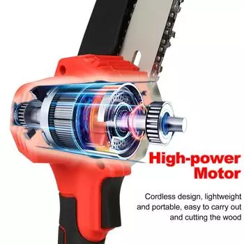 Мини-бензопила, 6-дюймовая электрическая аккумуляторная цепная пила с аккумулятором большой емкости 3,0 Ач и EU Plug красный