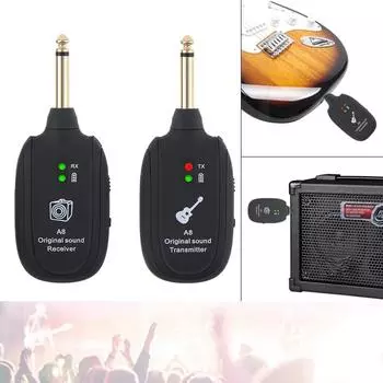 Мини Беспроводная Перезаряжаемая Электрогитара Бас Аудио Передатчик Приемник 100M Эффективный Диапазон A8