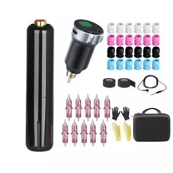 Мини-беспроводной аккумуляторный набор для татуировки с короткой ручкой RCA, роторная машина, набор инструментов для перманентного макияжа, источник питания для татуировки бровей, боди-арт чёрный