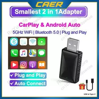 Мини беспроводной Apple CarPlay WiFi BT Android Auto адаптер Plug and Play портативный смарт-бокс OEM проводной для беспроводных автомобилей универсальный чёрный