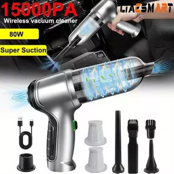 Мини беспроводной перезаряжаемый литиевый аккумулятор мощный автомобильный пылесос - беспроводной домашний робот-уборщик с пылеудаляющей щеткой, функцией выдувания и всасывания Basic Version