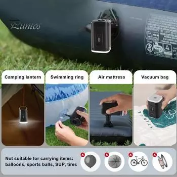 Мини беспроводной воздушный насос с 5 насадками для кемпинга, 2400 мАч, USB-перезаряжаемый надувной плавательный круг, поплавок, надувной матрас, кровать, портативный электрический чёрный