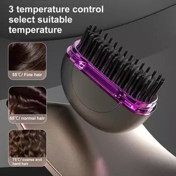 Мини беспроводной выпрямитель для волос щетка 3 температуры регулируемый быстрый нагрев USB перезаряжаемый портативный горячий щетка электрическая укладка вьющихся волос распутывание расческа серый