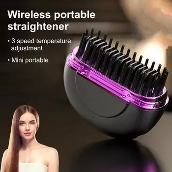 Мини беспроводной выпрямитель для волос щетка 3 температуры регулируемый быстрый нагрев USB перезаряжаемый портативный горячий щетка электрическая укладка вьющихся волос распутывание расческа белый