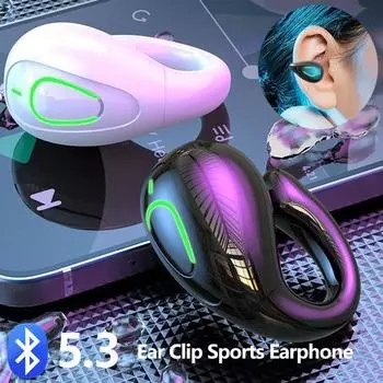Мини-беспроводные наушники с зажимом для ушей Bluetooth 5.3, наушники с микрофоном, водонепроницаемые, Hi-Fi стерео, одиночные наушники, TWS, спортивная гарнитура с шумоподавлением
