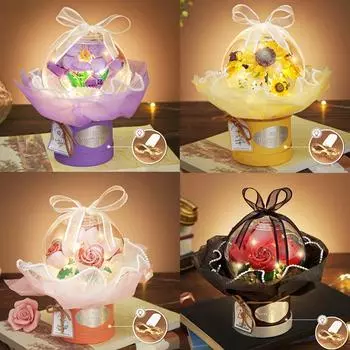 Мини-блоки, освещенный букет цветов, строительные игрушки, кирпичи для самостоятельной сборки, головоломки для девочек, цветы, подарок для женщин, влюбленных, домашний декор