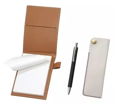 Мини-блокнот из переработанной коровьей кожи цвета мокко с боковым крючком, чехол для ручки, белый экструдированный резиновый стержень, латунная шариковая ручка Knock, набор, черный чёрный