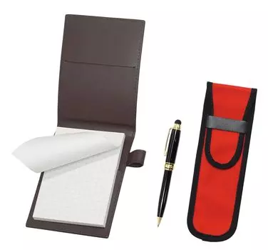 Мини-блокнот из переработанной коровьей кожи, коричневый чехол с тканевым пеналом, красный сенсорный экран для смартфона, набор мини-ручек в стиле ретро с вращающейся металлической ручкой LS022PC-NK02R-TK66A чёрный