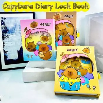 Мини-блокнот Kawaii Capybara, мультяшный блокнот с замком на ключ, портативная записная книжка для студентов розовый