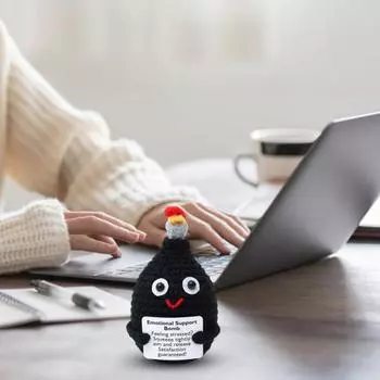 Мини-бомбочки для вязания крючком с позитивной открыткой, ручная работа, пряжа, вязание, черные бомбочки, кукла, игрушка для снятия стресса, украшение для домашнего офиса, рабочего стола, орнамент