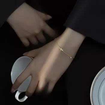 Мини-браслет с игривым бантом из 14-каратного золота, серебро 925 пробы, микроинкрустация бриллиантами. Изысканный универсальный браслет в стиле ретро на каждый день. Adjustable size