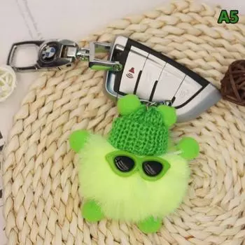 Мини-брелок с кроликом рекс, пушистый брелок для ключей, брелок с помпоном, брелок