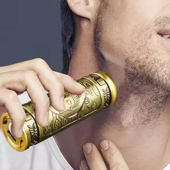 Мини-бритва USB с низким уровнем шума Моющаяся электрическая бритва с защитой от царапин античная латунь для улицы с щеткой для очистки Buddha