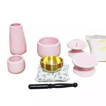 Мини-буддийская утварь благовония курильница свеча предложение розовый набор из 7 предметов, Корин, горелка, зола, держатель, ваза, чашка, подставка, розовый