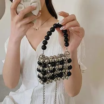 Мини-бусины с жемчугом, женская сумка через плечо, цепочка, маленькие сумки, кошелек (черный) CHINA