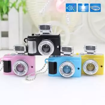 Mini Camera LED Keychain Key Ring Toy with Flashlight Sound Bag Phone Pendant синий