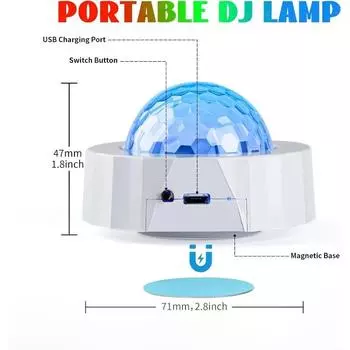 Mini Car Disco Ball Rechargeable Battery Mini Disco Ball for Car Music Sound Activated Multicolor Car Disco Lights Inside чёрный