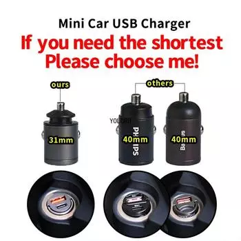 Mini Car USB Mobile Phone Charger 31mm Power Adapter 45W Hidden Installation USB+PD