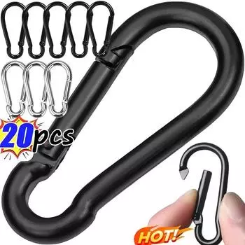 Мини-брелок-карабин из алюминиевого сплава D Тип Пряжка Пружинный карабин с карабином-защелкой Брелки для ключей Открытый кемпинг Инструменты для ежедневного использования Black - 5pcs