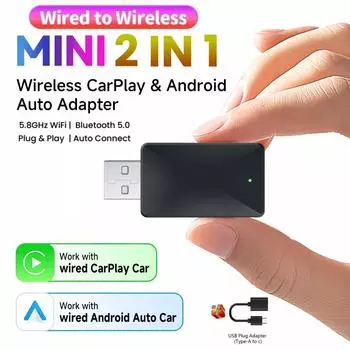 Мини CarPlay Android Auto беспроводной адаптер 2в1 Smart Box Dongle Bluetooth WiFi быстрое подключение Plug & Play для OEM проводной Carplay
